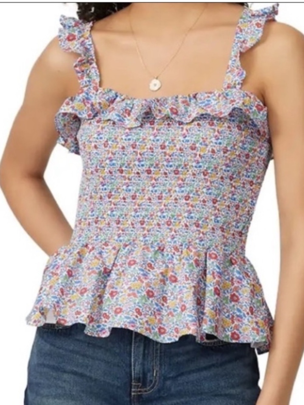 J. CREW Liberty London Floral Ruffle Peplum Smocked Top Size XS